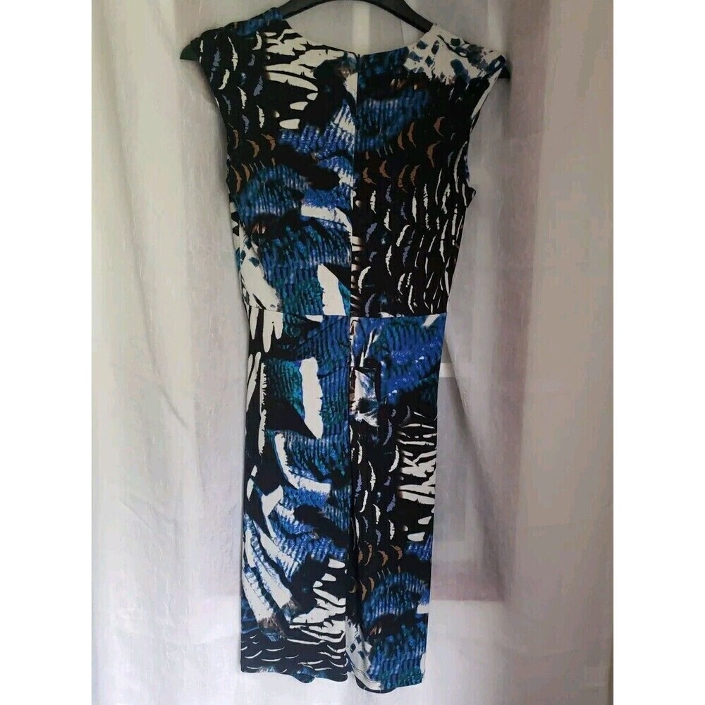 Ellen Tracy Sheath Dress Size 4 Knee Length V Neck Sleeveless Twist Front Blue - Picture 4 of 8